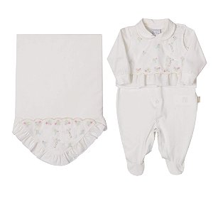 Saída de Maternidade Menina Off White com Chiffon Paraíso