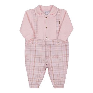 Macacão Bebê Menina em New Soft Estampado e Plush Rosa Paraíso