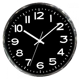 Relógio de Parede Cromado Preto 35cm