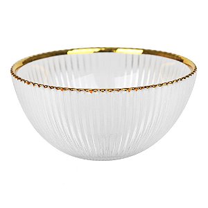 Bowl em Vidro Canelado Friso Dourado 15cm - 04 Peças