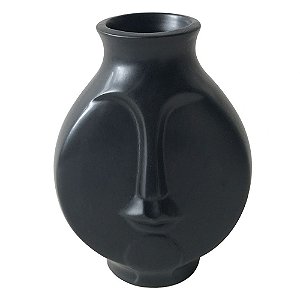 Vaso Face Decorativo de Cerâmica Preto