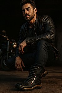 Bota motociclista couro legítimo com altura 9cm