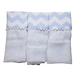 Pano de Boca 3 Peças Bebe Toalha de Boca Menino Chevron Azul Baby Deluxe