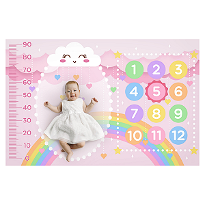 Tapete Cenario Mesversario Menina Com Moldura Fotos Do Bebe Chuva De Amor