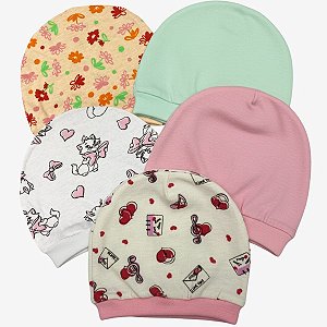 Kit 4 Toucas Bebê Recém-Nascido – Gorro Antialérgico Macio e Seguro para Menino e Menina Estampas Sortidas