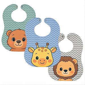 Babador Impermeável kit 3 Estampa Selva Bebe Menino Botão Pressão - BabyDeluxe