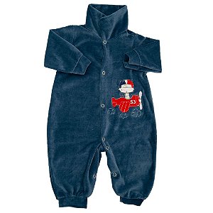 Macacão Em Plush Manga Longa Baby Deluxe Azul Avião Bordado Masculino