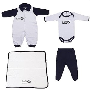 Kit Bebe Saída Maternidade Time Preto e Branco 4 Peças Unissex