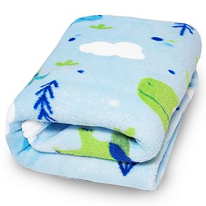 Manta Cobertor Microfibra Confort Baby Dino Azul