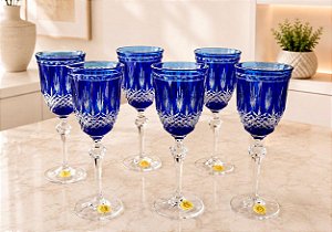 JOGO TAÇAS ÁGUA CRISTAL STRAUSS COR AZUL - CX 6 PÇS