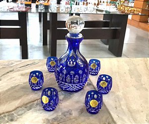 LICOREIRA + 6 COPOS LICOR STRAUSS - COR AZUL - CX 7 PÇS