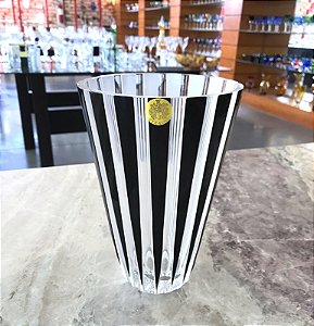 VASO CRISTAL STRAUSS LAPIDADO - COR BLACK AND WHITE 21 CM