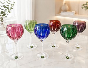 JOGO TAÇAS ÁGUA CRISTAL IMPERATTORE BY STRAUSS  - COLORIDO - CX 6 PÇS