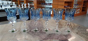 JOGO TAÇAS VINHO BRANCO CRISTAL IMPERATTORE BY STRAUSS - COR AZUL CLARO - CX 6 PCS
