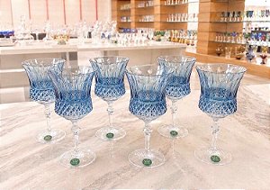 JOGO TAÇAS VINHO BRANCO CRISTAL IMPERATTORE BY STRAUSS - COR AZUL CLARO - CX 6 PCS