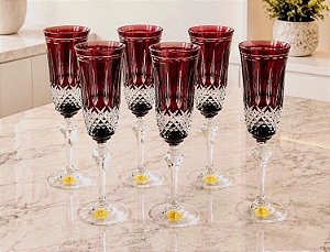 JOGO TAÇAS CHAMPAGNE CRISTAL STRAUSS - COR VERMELHO - CX 6 PCS