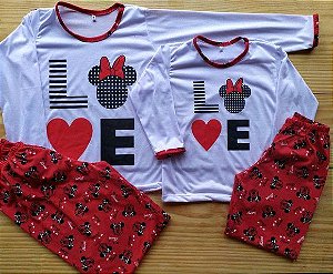 Pijama Mãe e Filha Love com calça e blusa com manga cumprida
