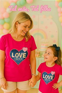 Kit Mãe e filha t-shirts rosa com paetê