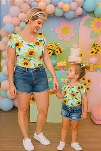Kit Maiô/body Mãe e Filha Estampado Girassol