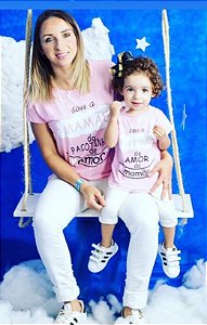 Mãe e filha t-shirts  Pacotinho de amor rosa