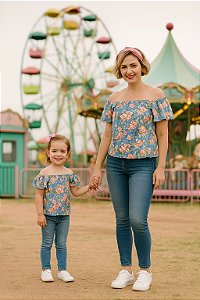 Kit Mãe e filha blusinha Ciganinha Azul