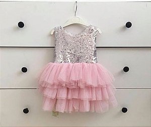 Vestido Menina Festa Rosa/Prata Vestido Menina Festa Rosa/Prata