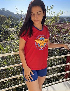 Pijama Adulto Feminino com manga Mulher Maravilha
