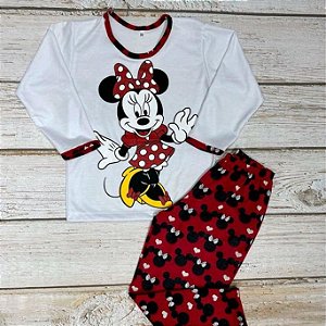 Pijama Adulto Feminino Inverno Minnie Vermelha