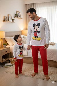 Pijama Adulto Masculino Inverno Mickey Vermelha