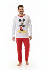 Pijama Adulto Masculino Inverno Mickey Vermelha
