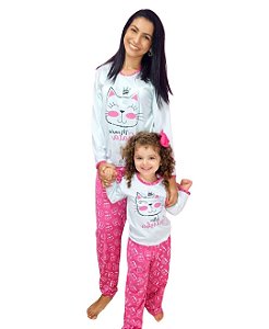 Pijama Infantil Inverno Gatinha Rosa