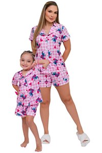 Kit Pijama Mãe e filha Verão Americano Rosa Estampado