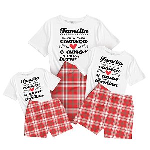 Kit Pijama Familia é amor vermelho Verão