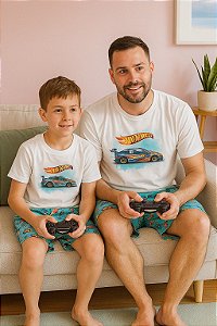 Kit Pijama Verão Pai e Filho Hot Weels 2 peças