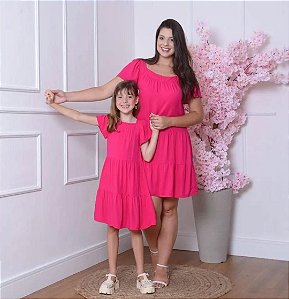 Kit Vestido Mãe e Filha Valentina Pink