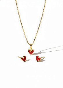 Conjunto Infantil Colar e Brincos Coração Dourado