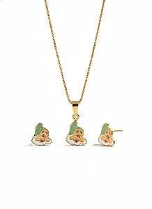 Conjunto Infantil Colar e Brincos Personagem Encantado Dourado