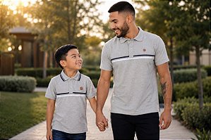 KIT CAMISETA PAI E FILHO POLO LISTA CINZA