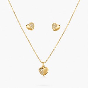Conjunto Semi-Joia Coração dourado chavejado zircônia