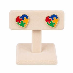 Brinco Semi-Joia dourada coração autismo