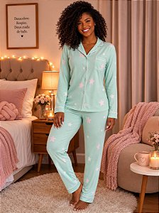 Pijama Feminino Americano verde claro