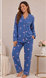 Pijama Feminino Americano Plush Azul