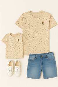 Kit Pai e Filho Camiseta Bege Combinando | Tal Pai Tal Filho