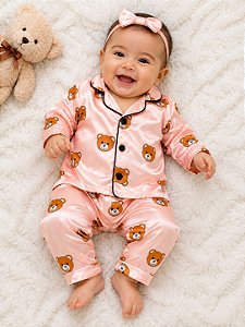 Pijama Infantil Americano de Cetim Bebê