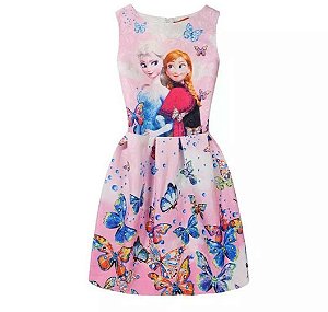 Vestido de Festa Infantil Frozen Luxo Rosa