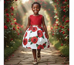 Vestido Princesa Menina Elegante com Cinto Dourado