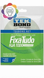 Fita Dupla Face Acrílica Transparente Fixa Tudo 12mm x 20m Uso Interno Tekbond