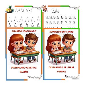 KIT ALFABETO PONTILHADO LETRA BASTÃO E CURSIVA | MAIÚSCULA e MINÚSCULA