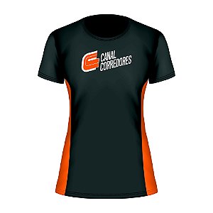 Camiseta Baby Look Preta e Laranja Canal Corredores