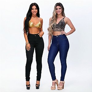 Kit Com 2 Calças Jeans Feminina  Cintura Alta Com Lycra